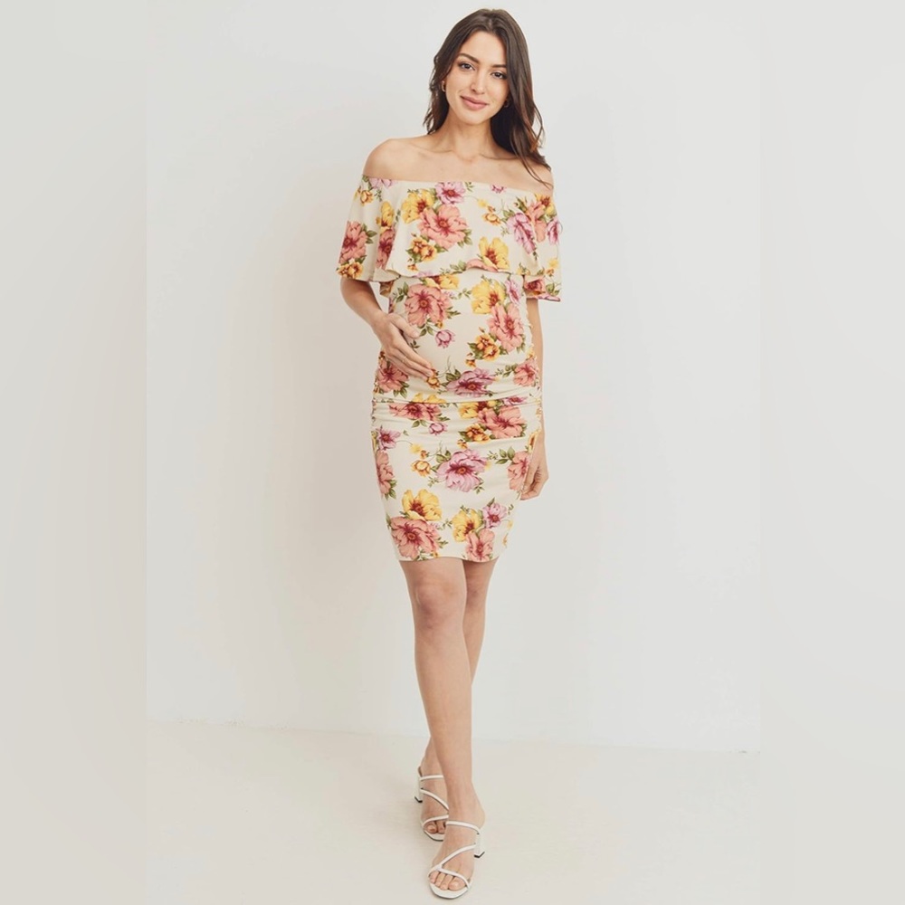 Hello MIZ Women's Floral Ruffle Off Shoulder Maternity
Dress